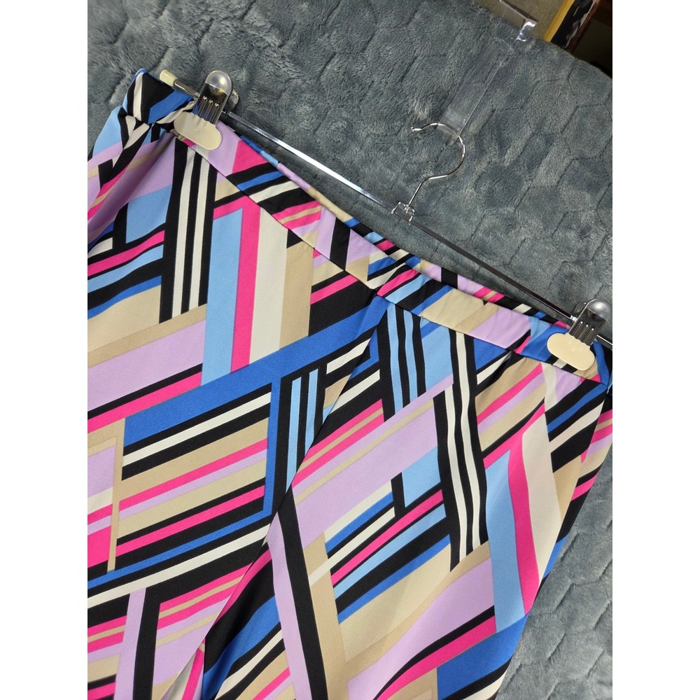 New Directions Petite XL Geometric Abstract Wide Leg Pull On Pants Pink Blue